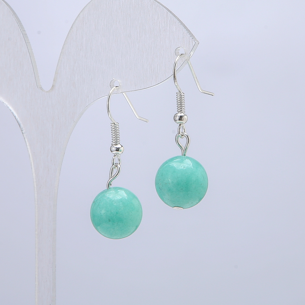 Earrings with natural jadeite stone, 12mm diameter, 35mm length +