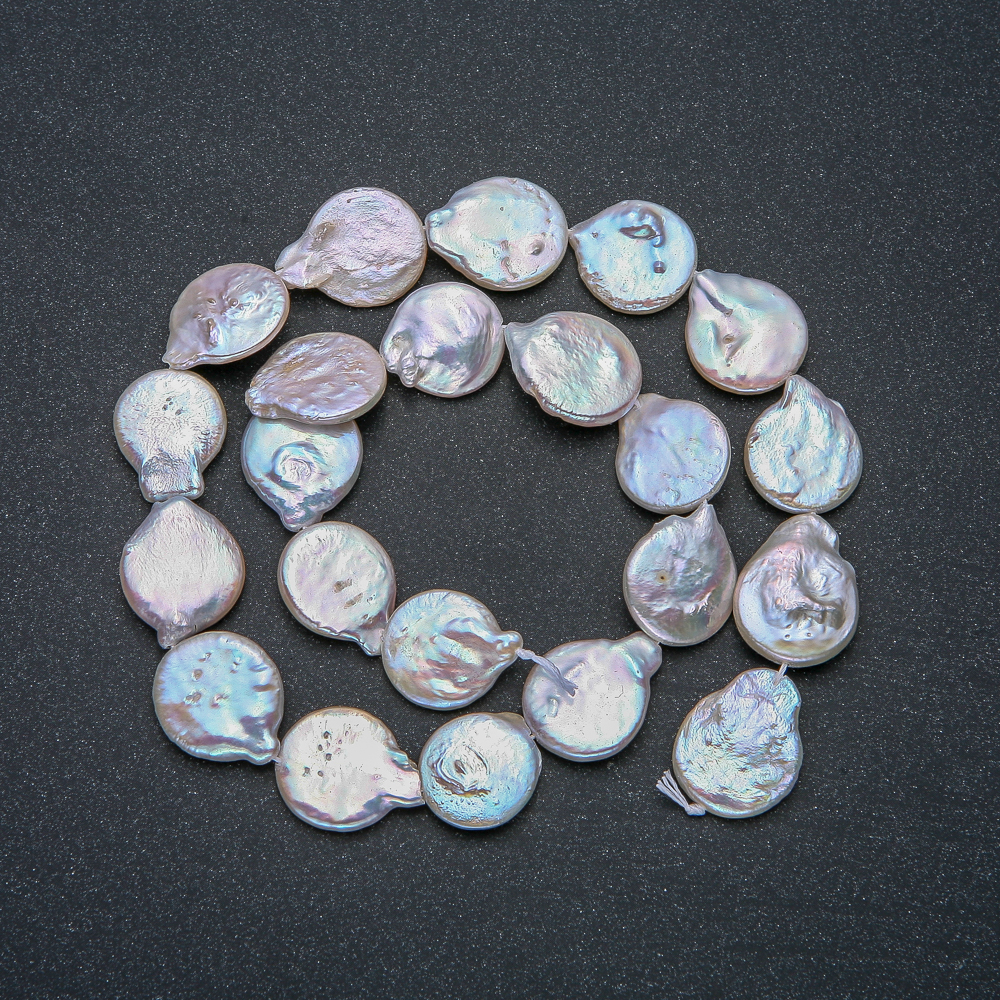 Baroque Pearl Strand, diameter 15×18 mm, length 40 mm, with gasoline-tone reflection