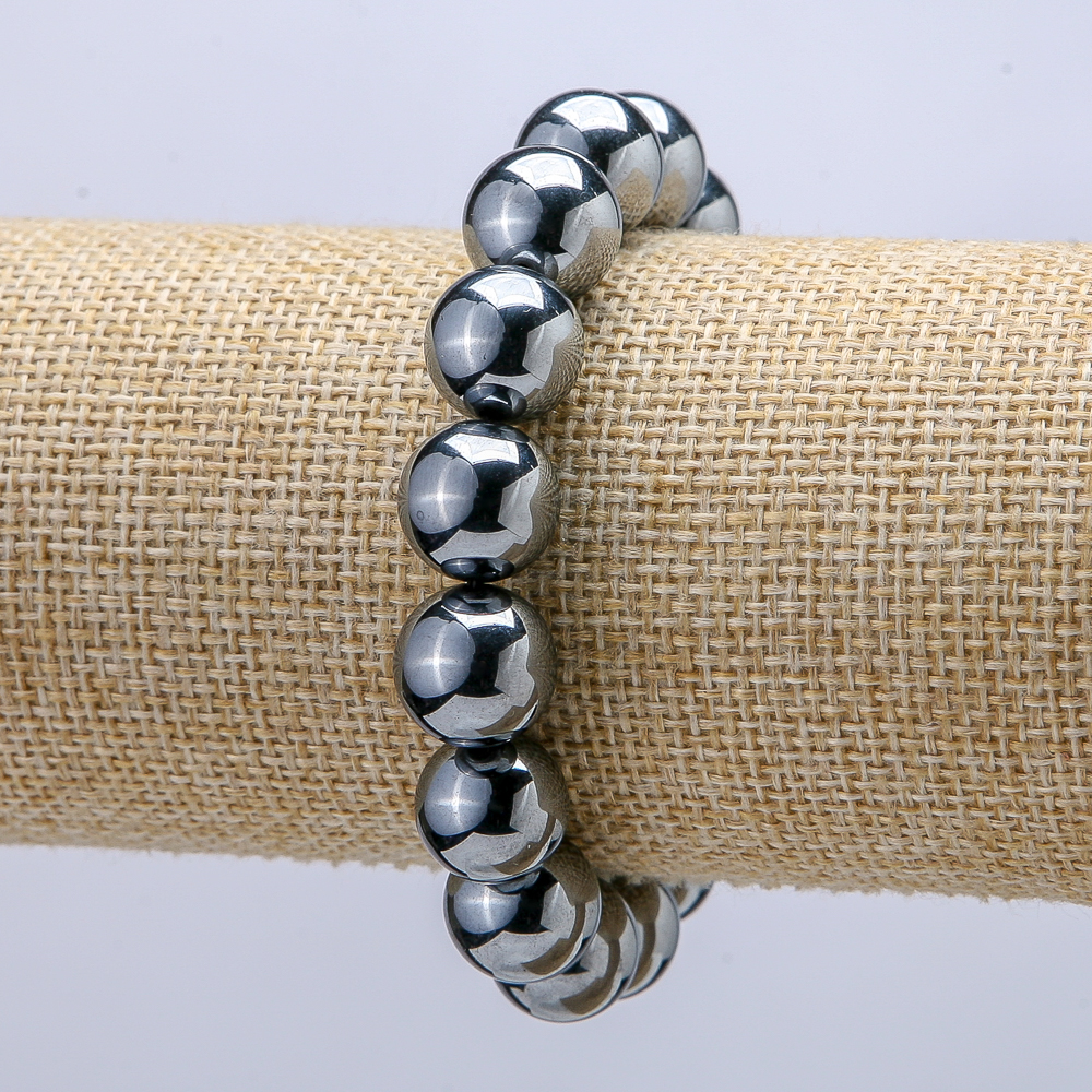 Elastic bracelet made from natural Terahertz stone, diameter 12 mm, length 18 cm +