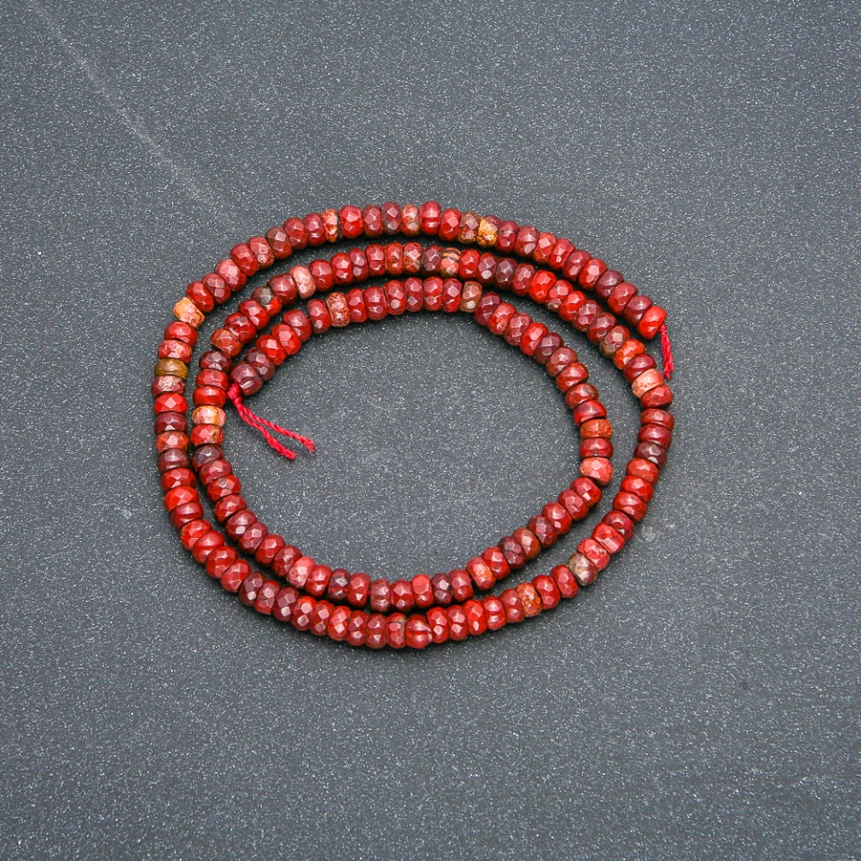Natural Stone Strand Red Jasper, Faceted Rondelles, Diameter 4x2.5 mm, Length 39 cm +