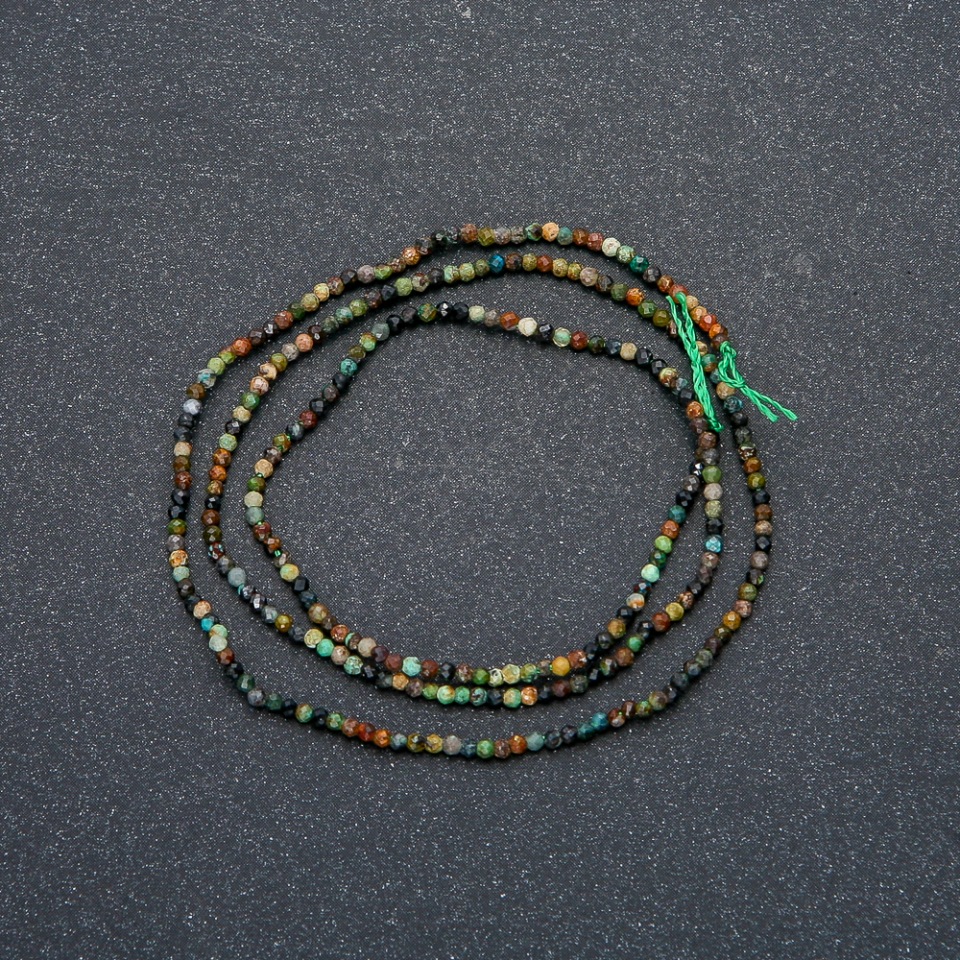 Thread of natural stone: Green Jasper, faceted beads, 1.5 mm diameter, 40 cm length +