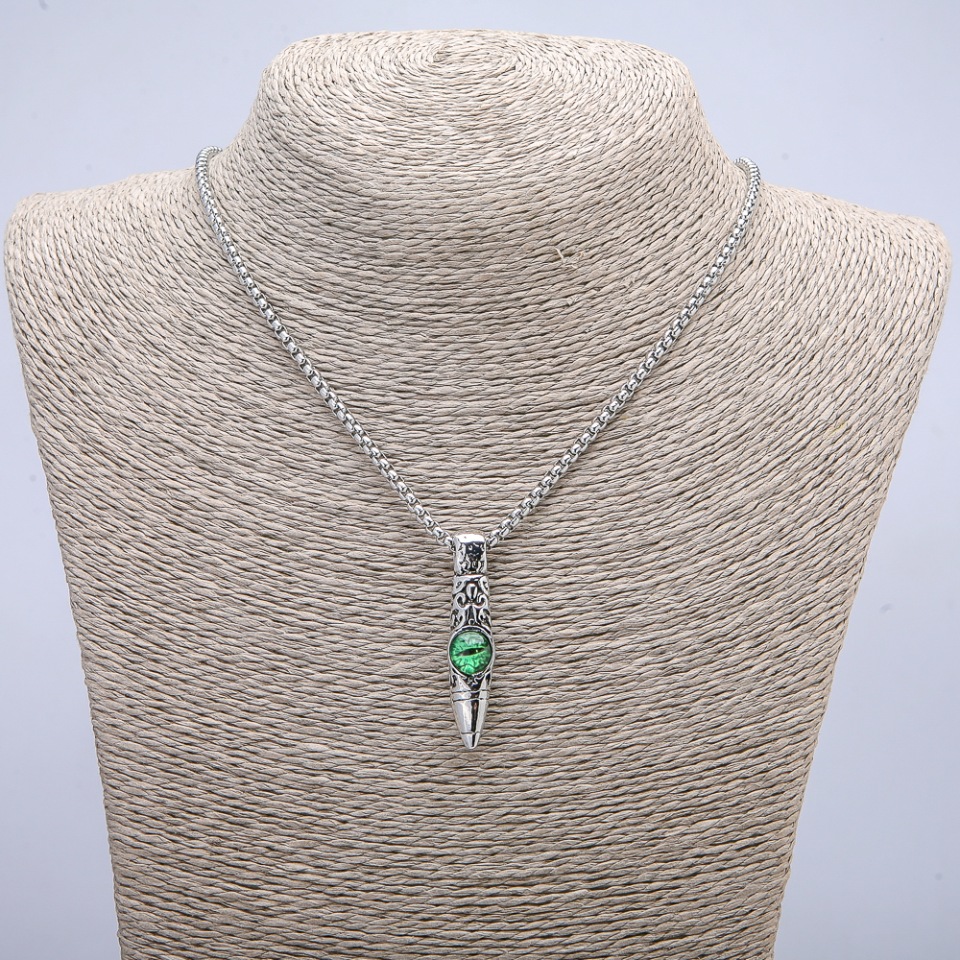 Pendant 'Dragon Eye Orb' 45×10 mm on a chain, length 70 cm, silver-toned metal