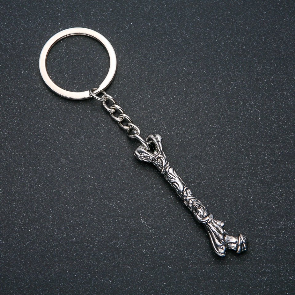 Keychain 'Bone', diameter 56×13 mm, length 11 cm, silver-colored metal