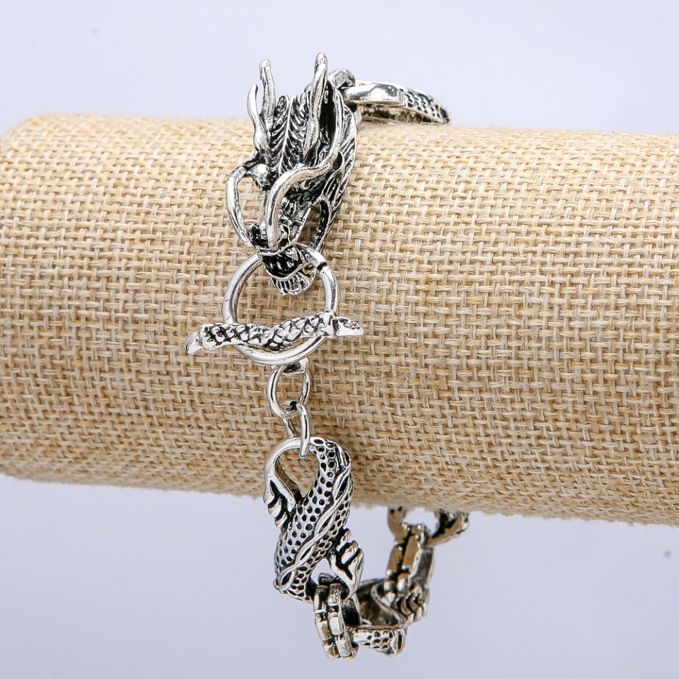 Bracelet 'Dragon Head' silver metal 12x28 mm, thickness 8 mm, length 20 cm +