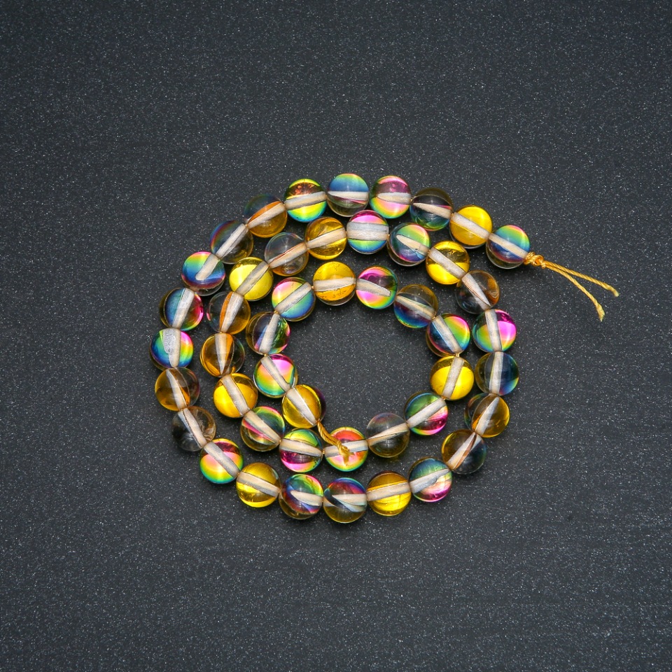Beads on thread, Opal Glass, Yellow Chameleon, Smooth Ball, 8 mm diameter, 38 cm length +