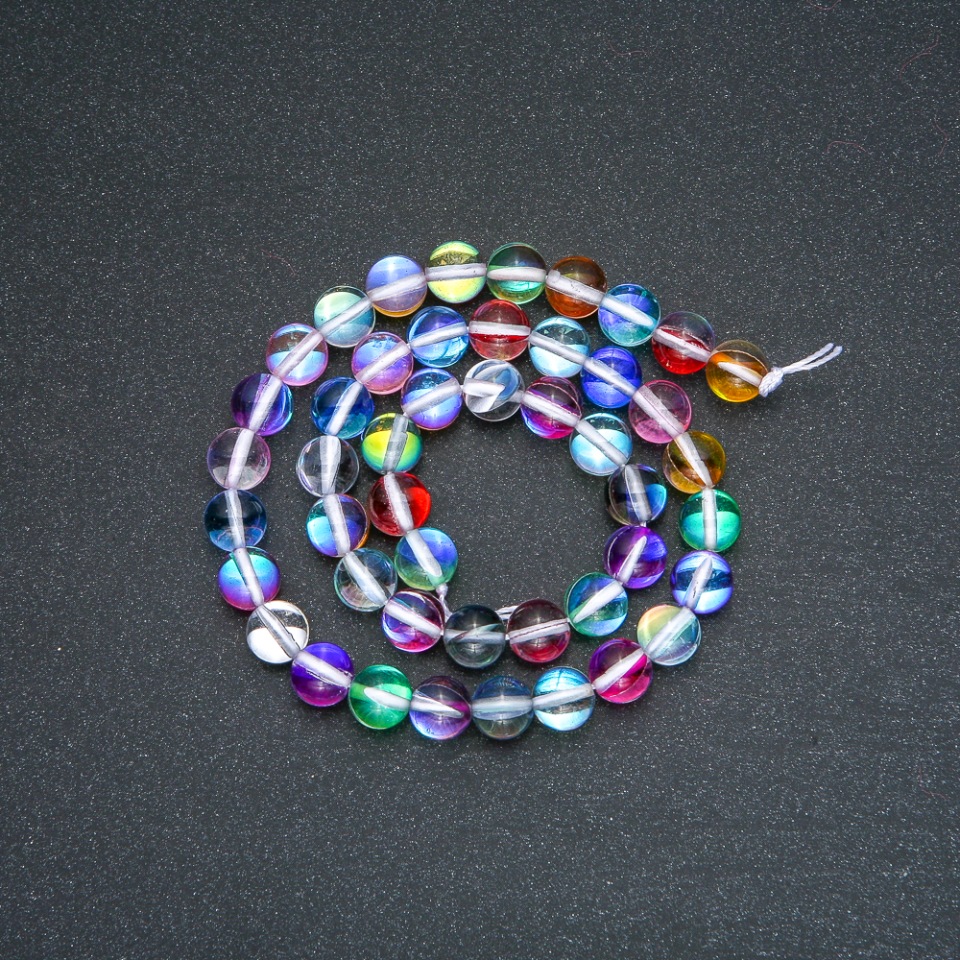 Beads on Thread Opal Glass Assortment of Flower Colors, Chameleon, Smooth Ball, 8 mm Diameter, 38 cm Length +