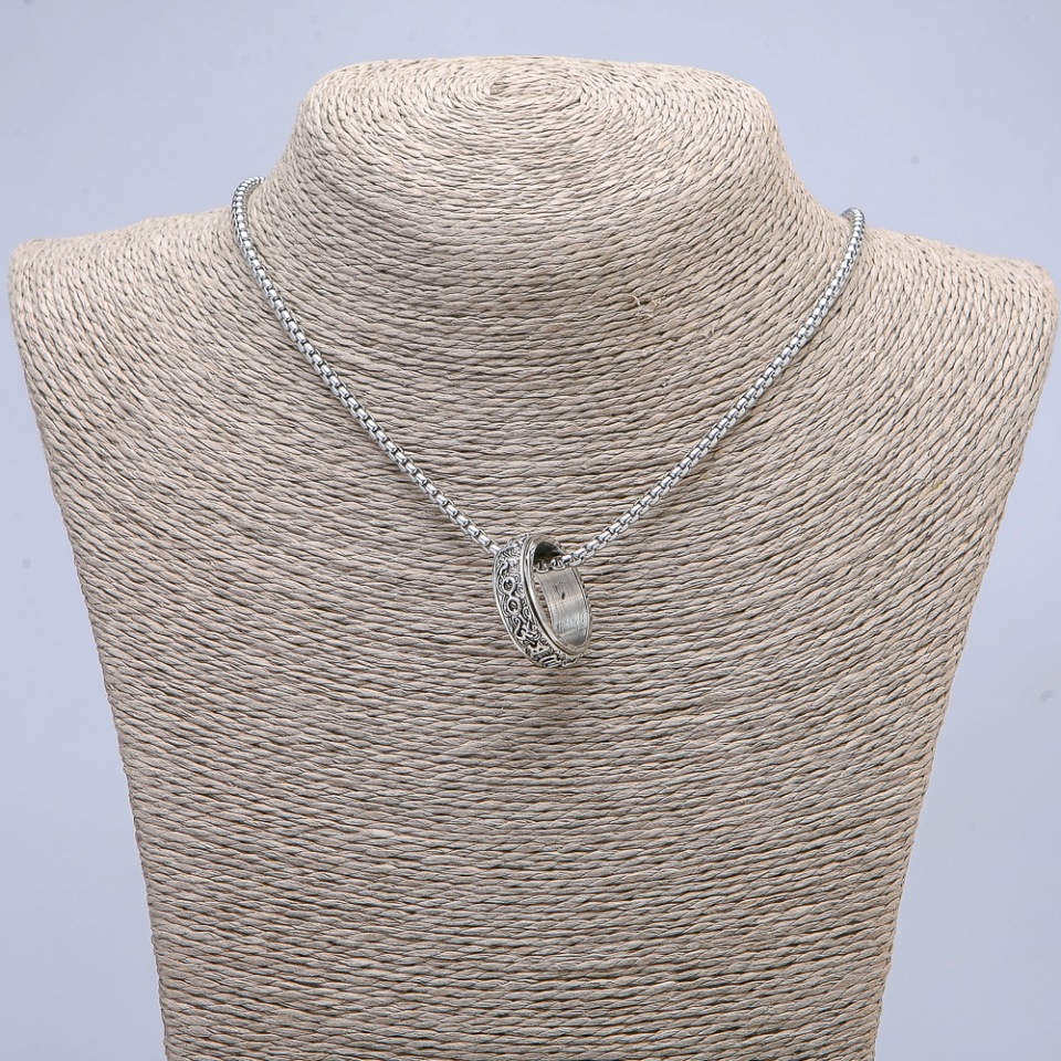 Pendant Ring 24x8 mm on a chain, length about 70 cm, silver-colored metal