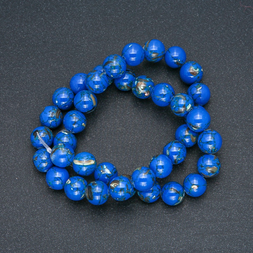 Blue Imperial Jasper Beads (pressed) smooth round beads, 10mm diameter, 40cm length
