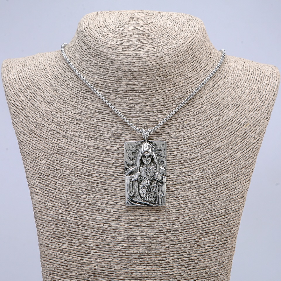 Pendant "Person in a Hoodie" 55x30 mm on a chain, chain length 70 cm, silver-tone metal