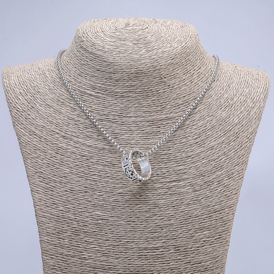Pendant Ring 24x8 mm on Chain, Length 70 cm ± Silver-Toned Metal