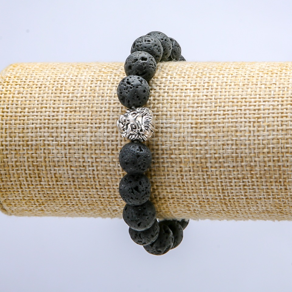 Elastic Lava Bracelet, 10mm Diameter ±, with Lion