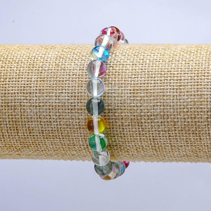 Bracelet with opal glass beads, assorted, chameleon color-changing, on elastic, smooth beads, 8 mm diameter, 18 cm length