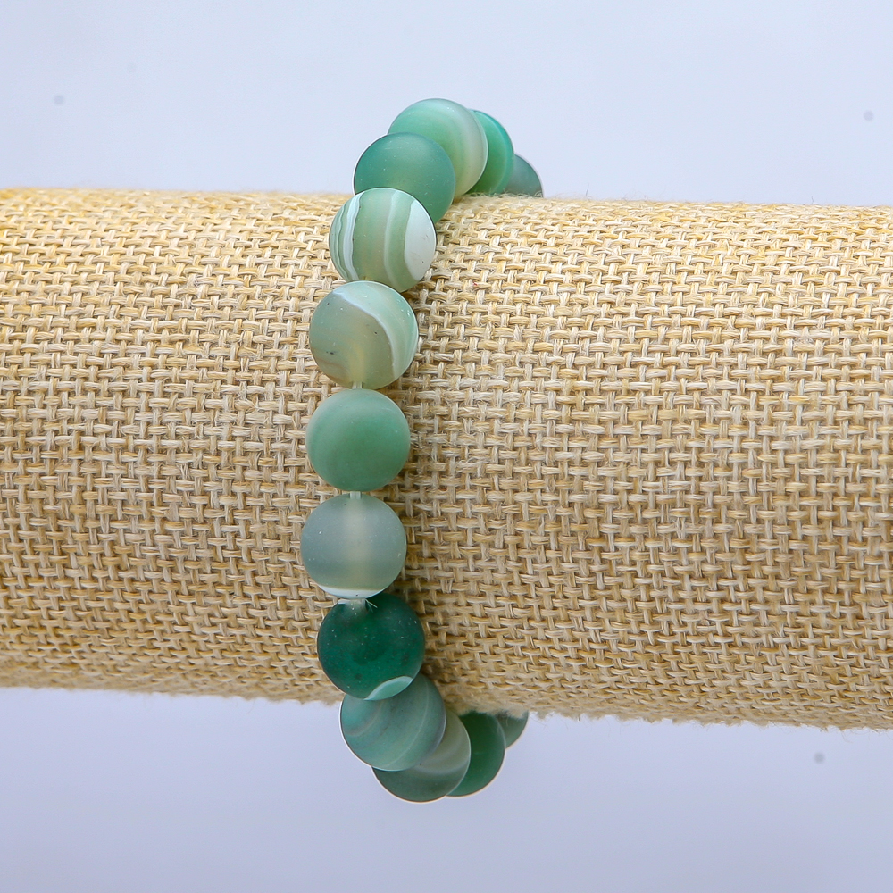 Elastic bracelet with green matte agate, 10 mm diameter, 18 cm+