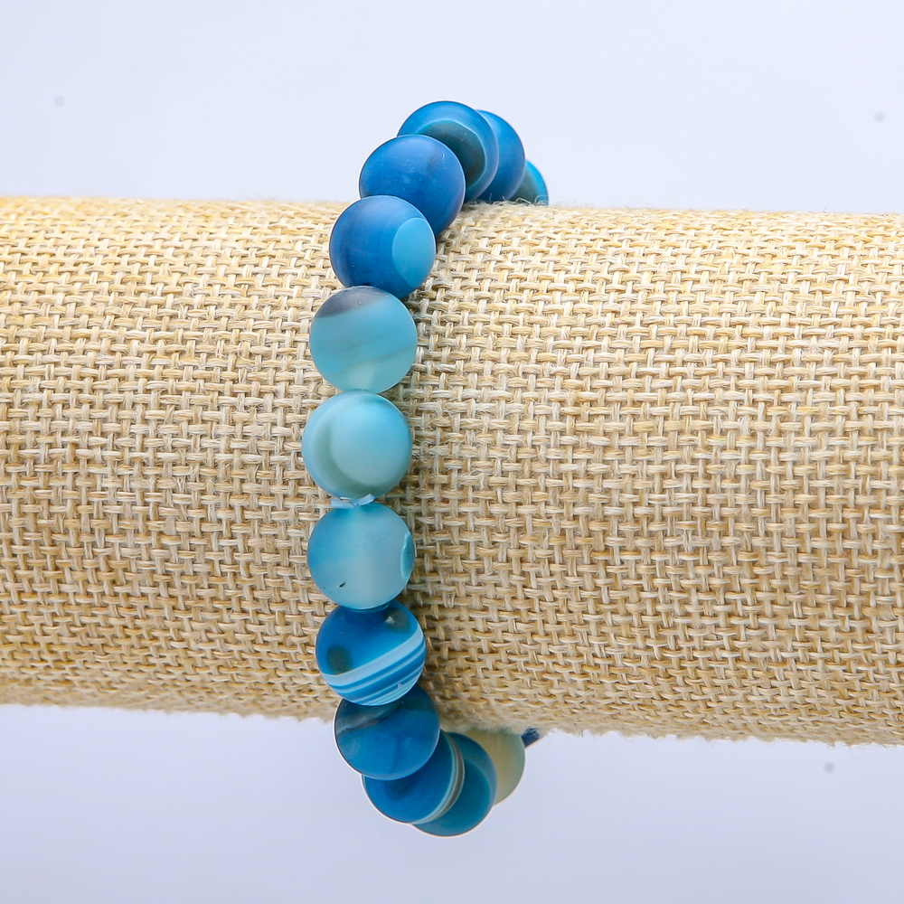 Elastic bracelet with blue matte agate, 10 mm diameter, 18 cm length+