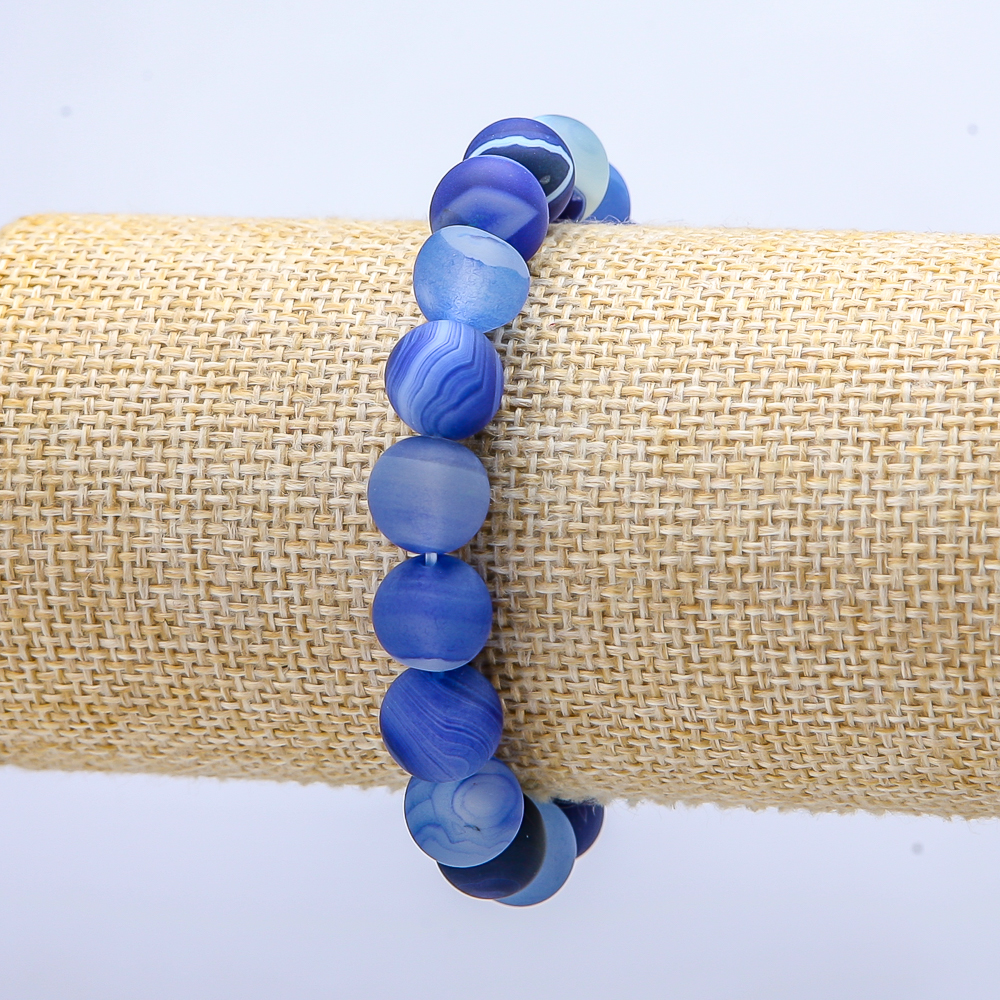 Elastic bracelet with blue matte agate, 10mm diameter, 18cm length+