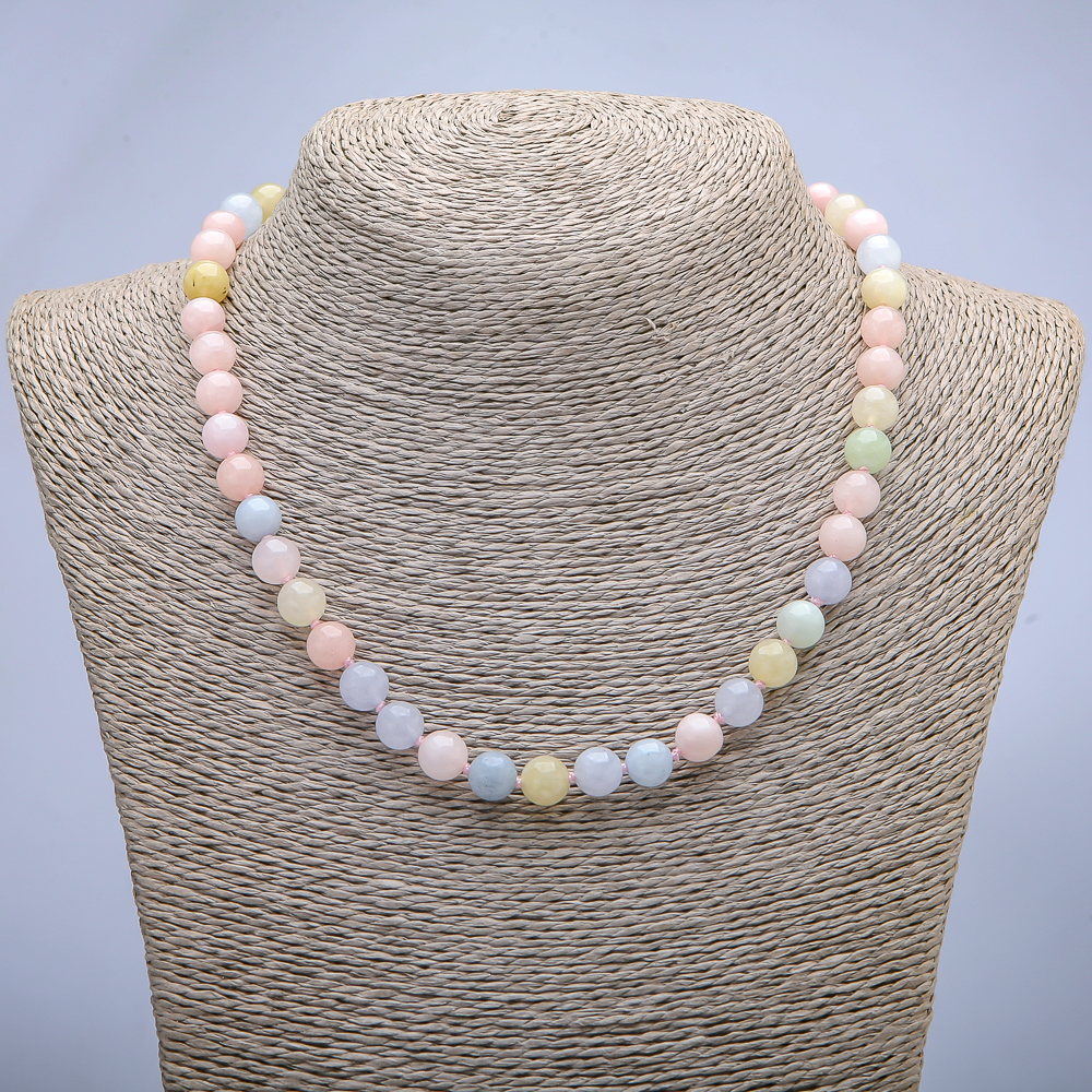 Morganite natural stone necklace with smooth beads, 8 mm diameter, length 45 cm