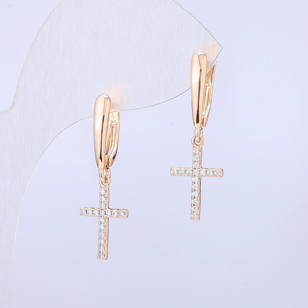Xuping Earrings 18K Gold Plating Cross with White Crystals 28x9mm +