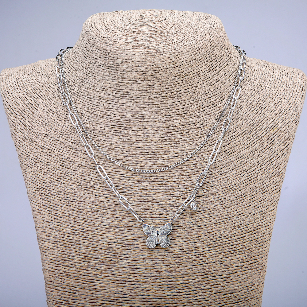 Xuping Chain with Pendant and White Crystal, Rhodium-Plated, 4 mm (+/-) and 1.7 mm (+/-) thick, 46 cm long