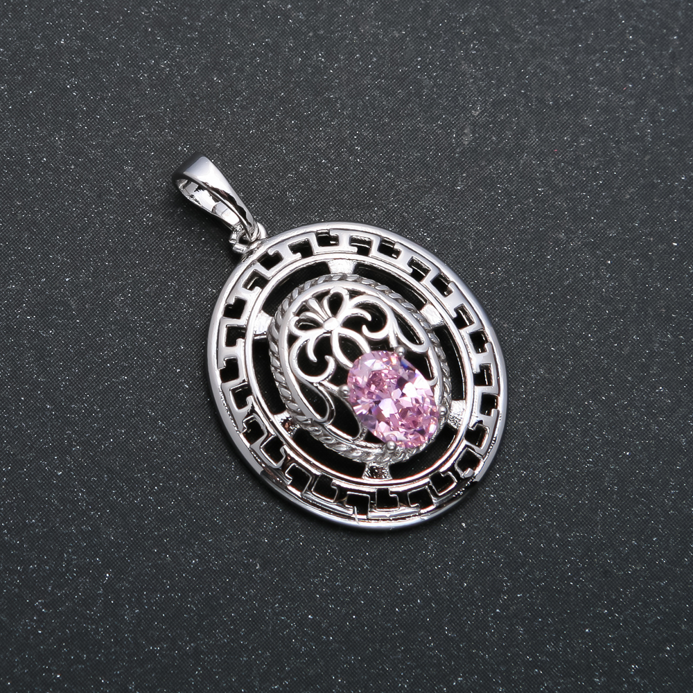Pendant Xuping Rhodium-plated with pink crystal, diameter 29x19mm +