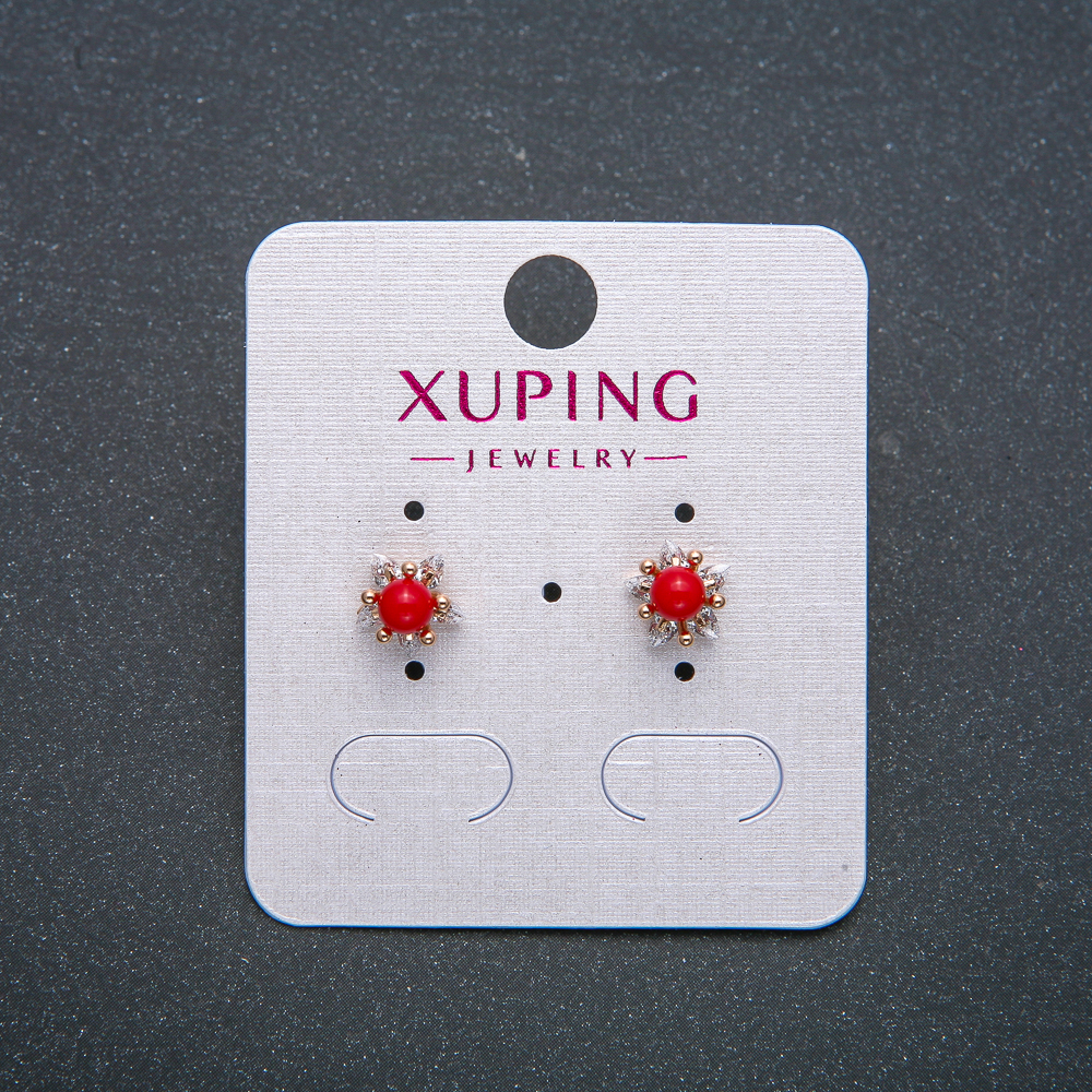 Xuping Stud Earrings with Red Bead, 8 mm diameter +