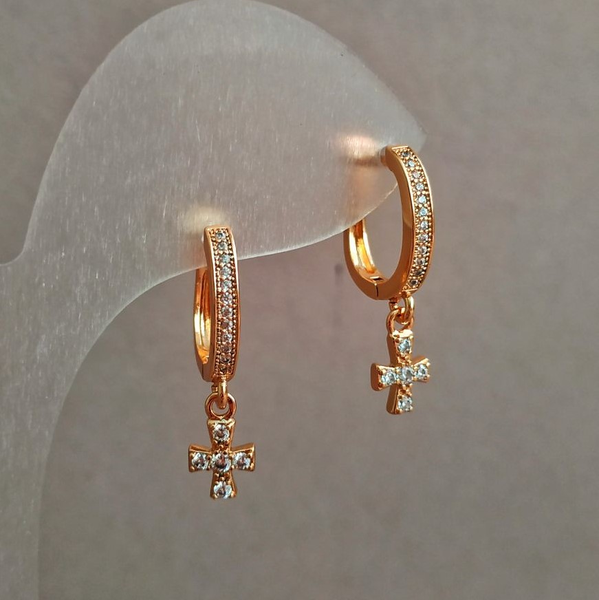Earrings Xuping 18K Gold Plating with White Stones, length 24 mm +