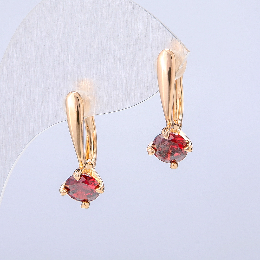 Xuping Earrings 18K Gold Plating with Red Crystal, Diameter 22×8 mm +
