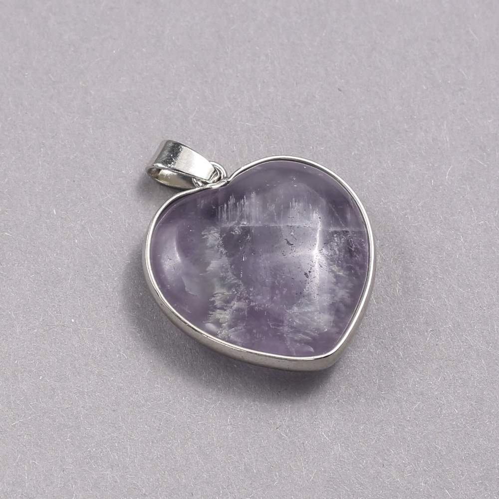Heart Pendant with Amethyst in a Silver Setting, 26×26 mm diameter