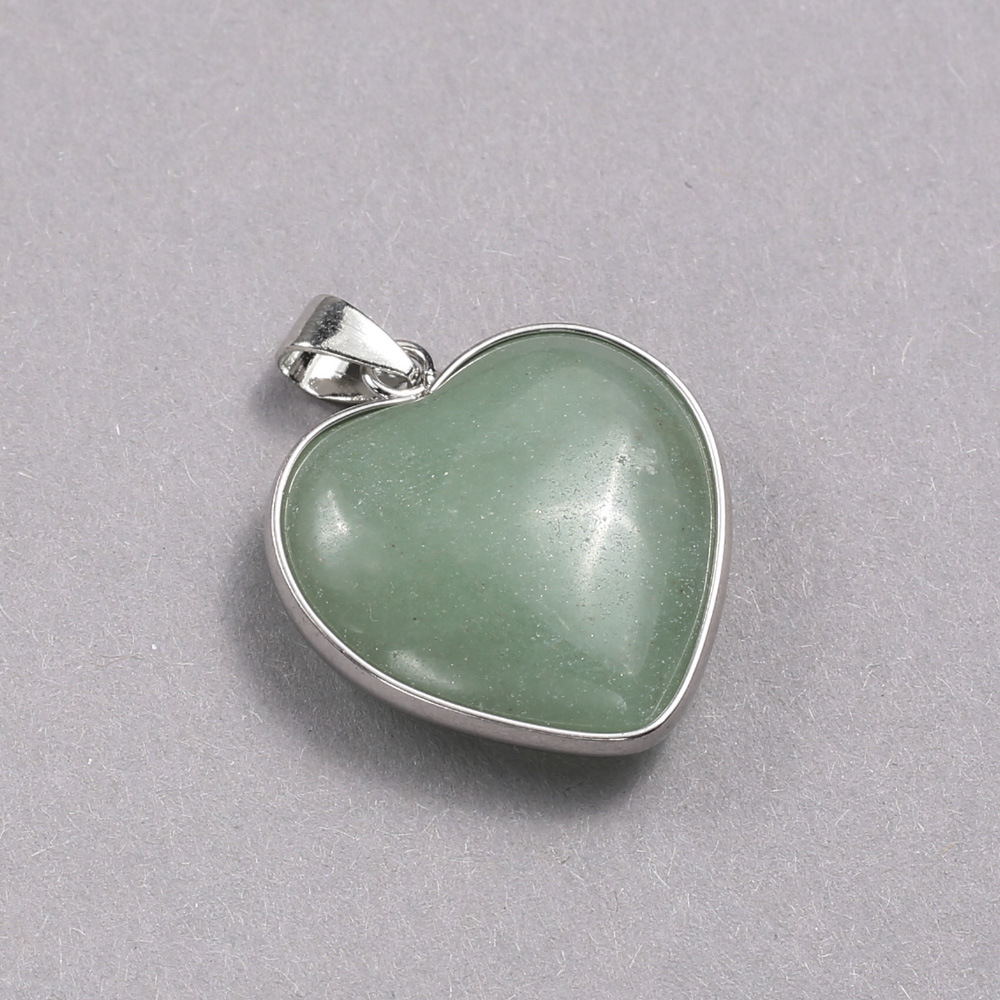 Heart Jade Pendant in a Silver-Tone Setting, 26×26 mm