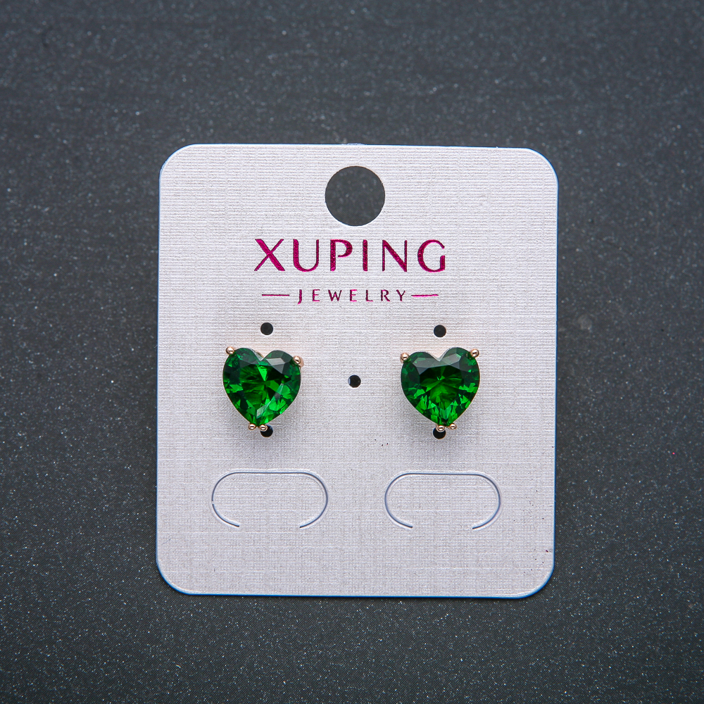 Heart Earrings by Xuping — 18K Gold-Plated Stud Earrings with Green Crystal, 8 mm diameter +
