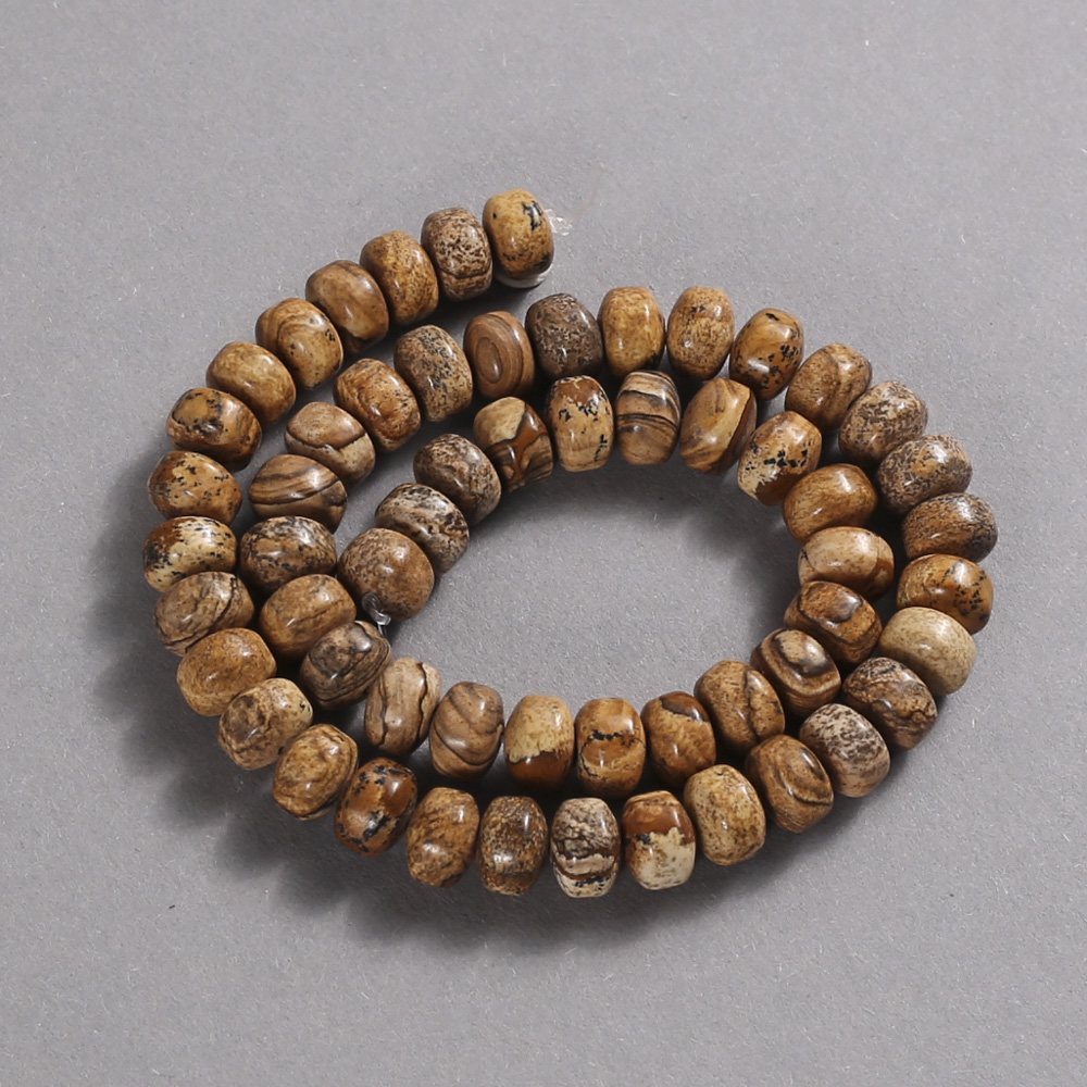 Beads on a thread of natural landscape jasper, smooth rondel, 9x7 mm diameter, length 39 cm