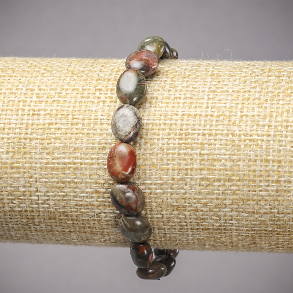 Elastic bracelet with Picasso Jasper natural stone, smooth oval, diameter 10x8 mm, length 18 cm