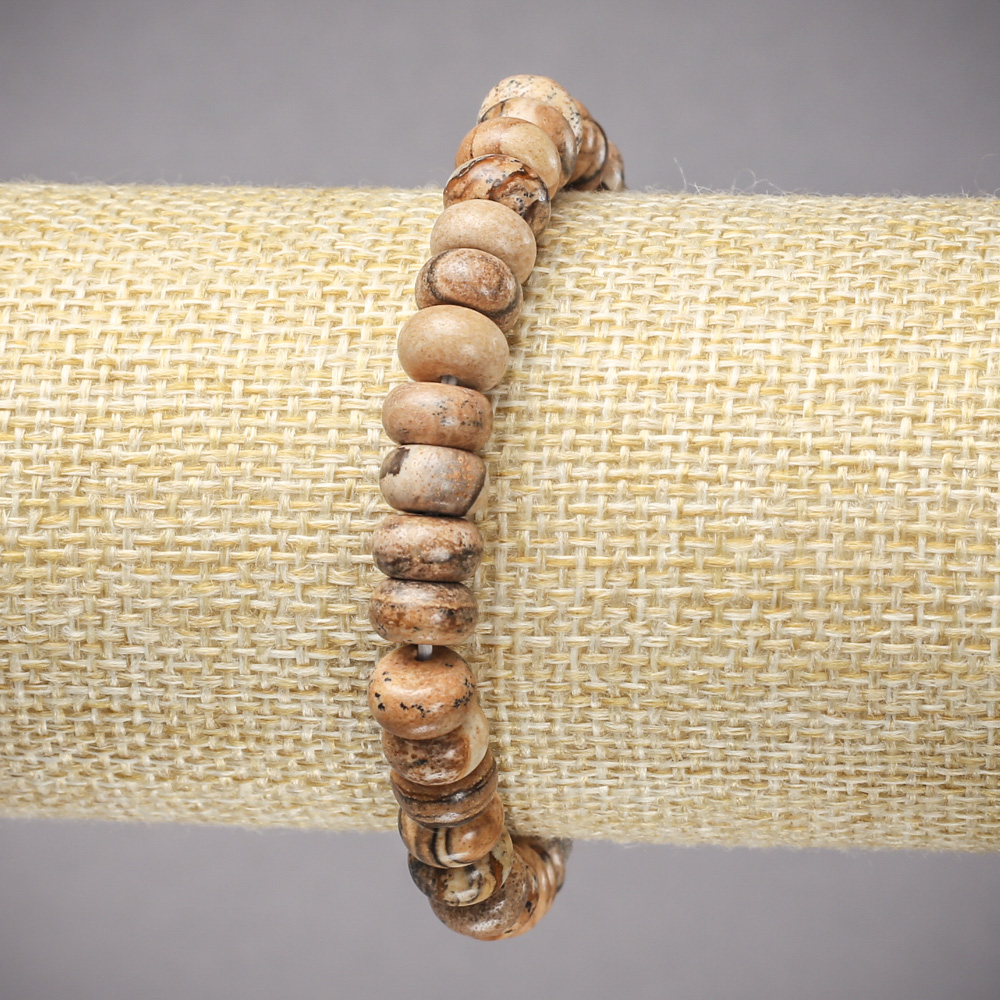 Elastic bracelet of Landscape Jasper, smooth rondel, diameter 8×5 mm, length 18 cm