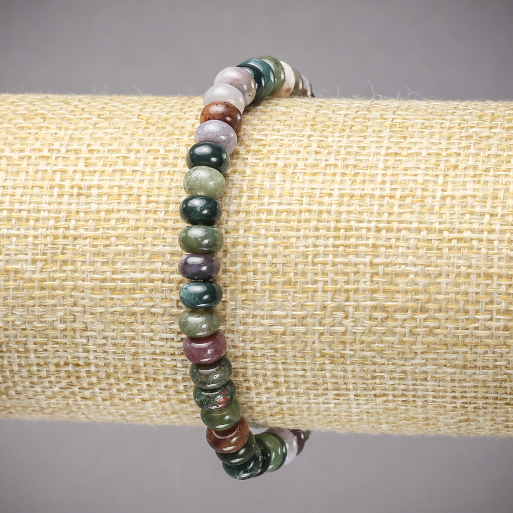 Elastic bracelet with natural green jasper, smooth rondels, 6x4 mm, length 18 cm