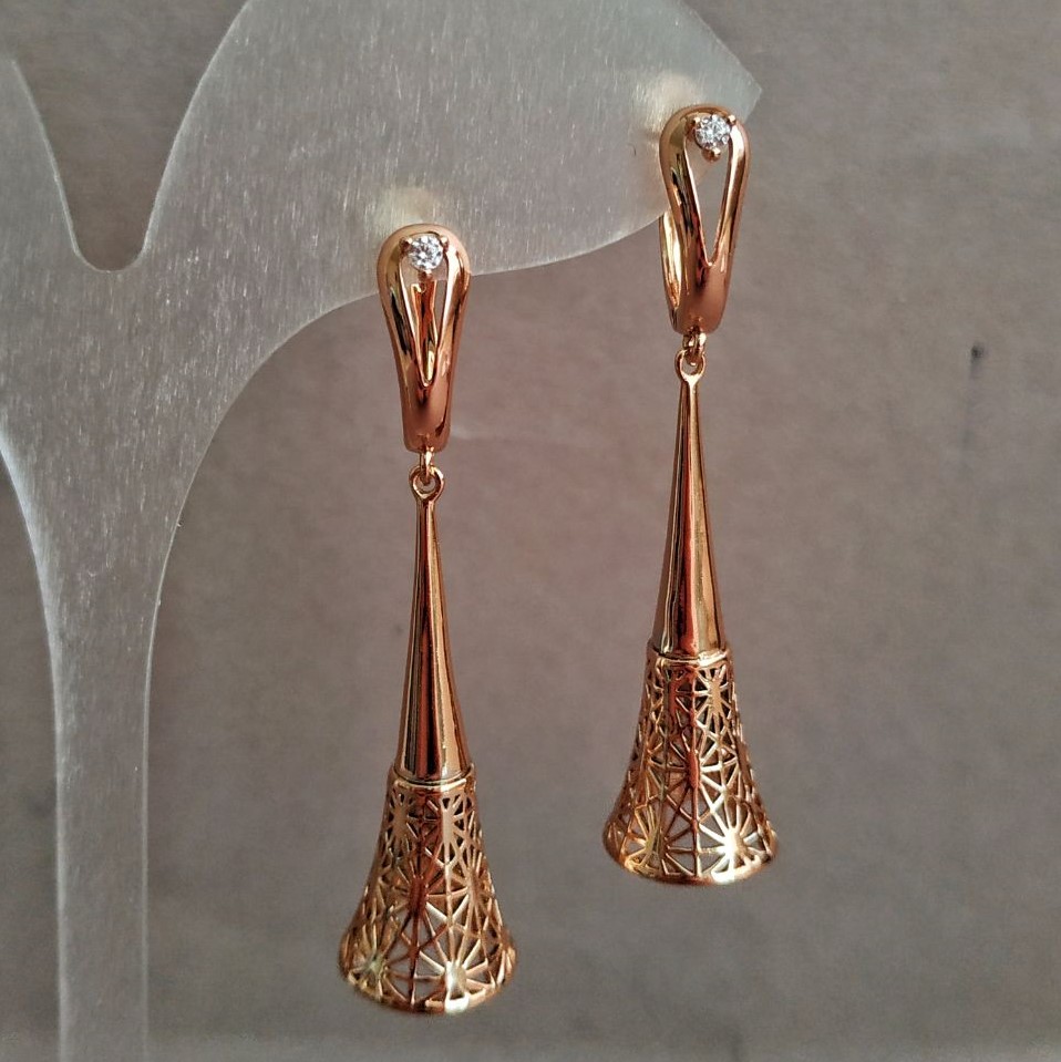 Xuping Earrings with 18K Gold Plating and White Crystals, Length Approximately 50 mm