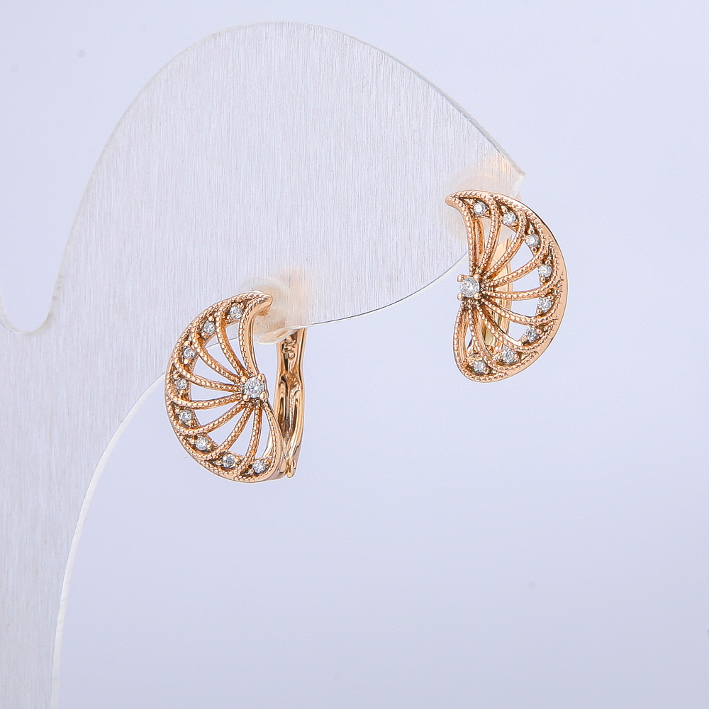 Earrings Xuping 18K Gold Plating with White Crystals, diameter 14x10 mm +