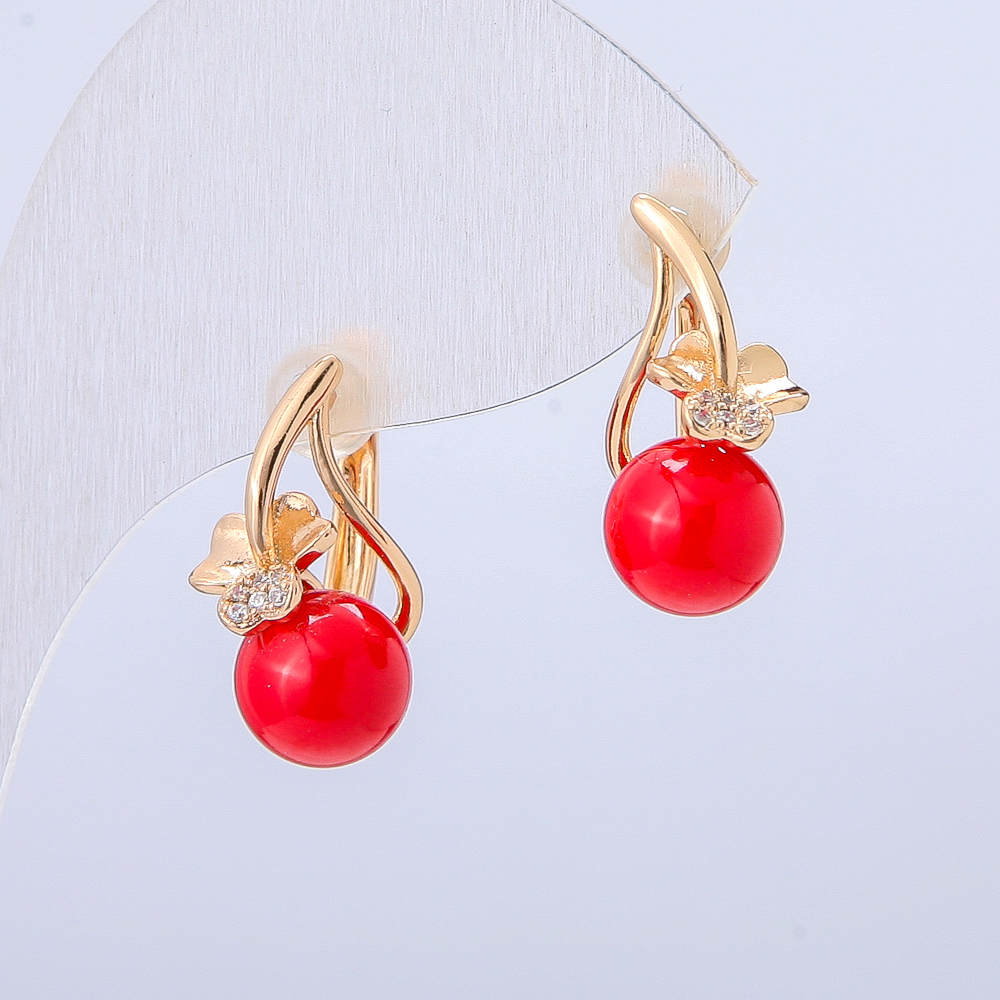 Xuping 18K Gold Plating Earrings with White Crystals and Red Seed Bead, Diameter 19x8mm +