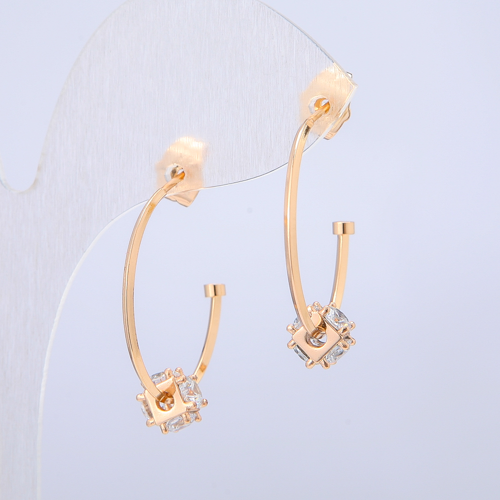 Xuping 18K Gold-Plated Stud Earrings with White Stones, 24x6 mm diameter