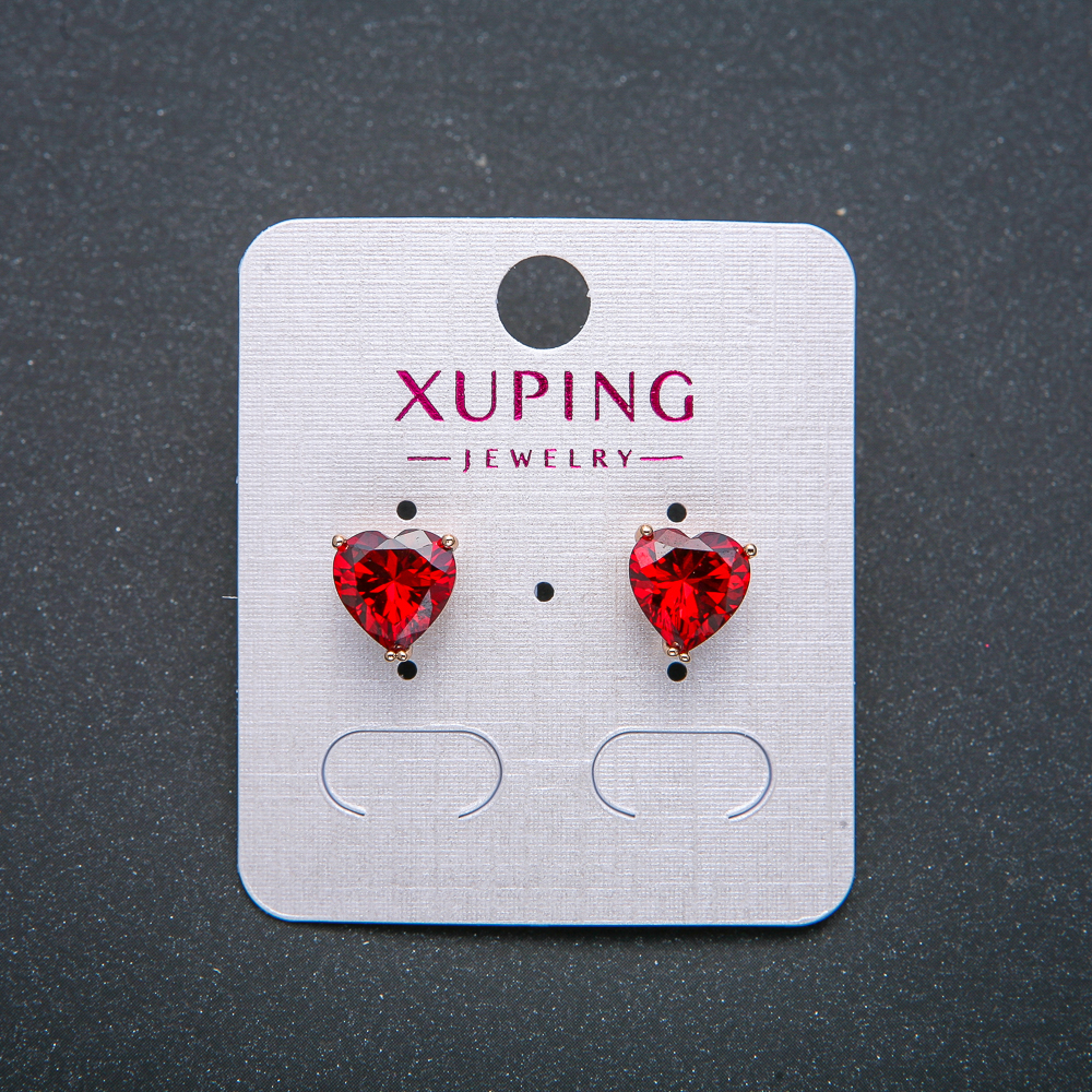 Heart Earrings Xuping Stud Earrings Hoops 18K Gold Plating with Red Crystal, 9 mm Diameter