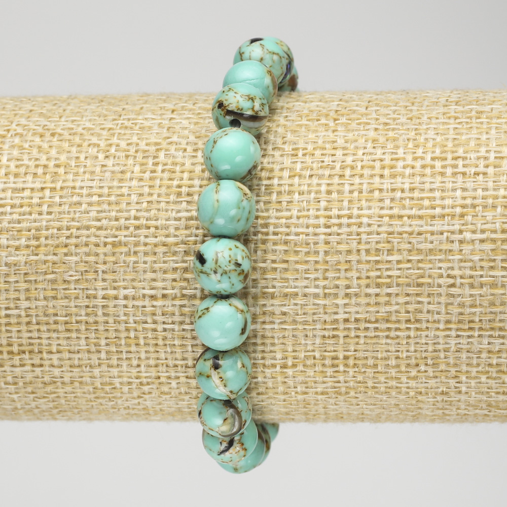 Elastic bracelet with Imperial Jasper, light green (pressed) smooth beads, 8mm diameter+