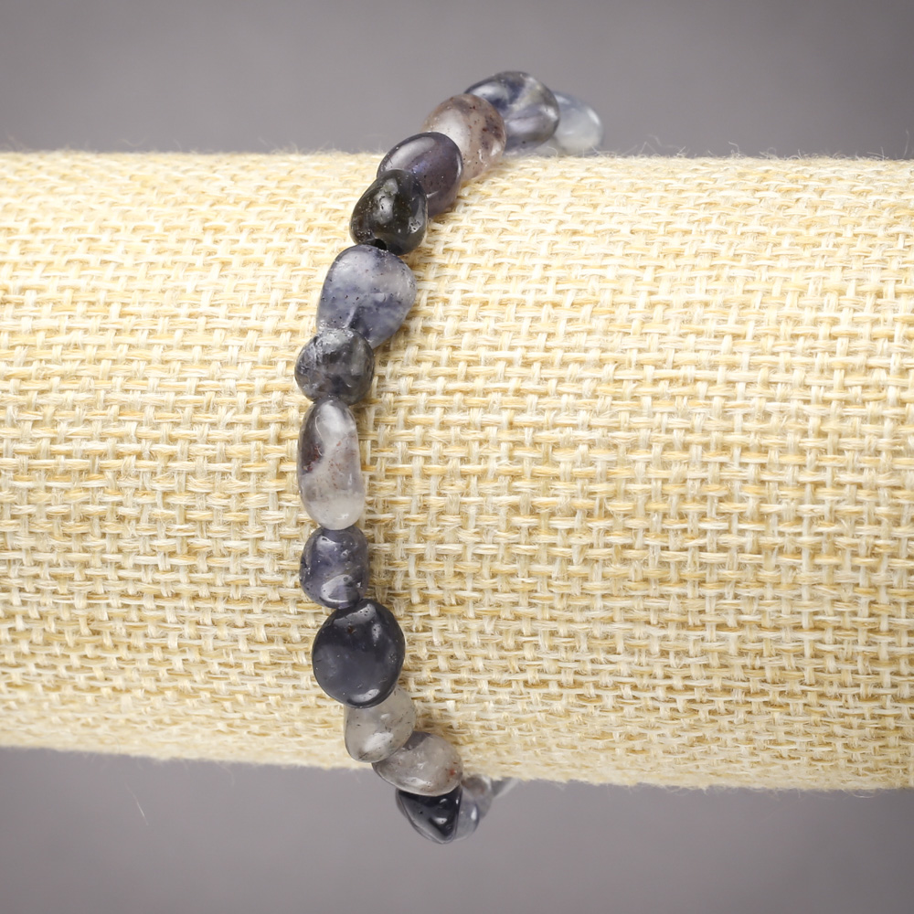 Elastic bracelet with natural iolite, tumbled finish, 8x6 mm beads
