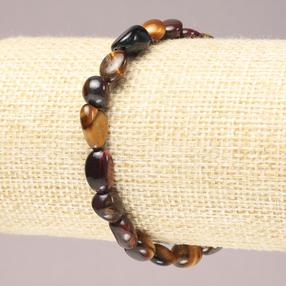 Elastic bracelet with Bull's Eye, Falcon's Eye, and Tiger's Eye stones, tumbled, diameter 6x8 mm+
