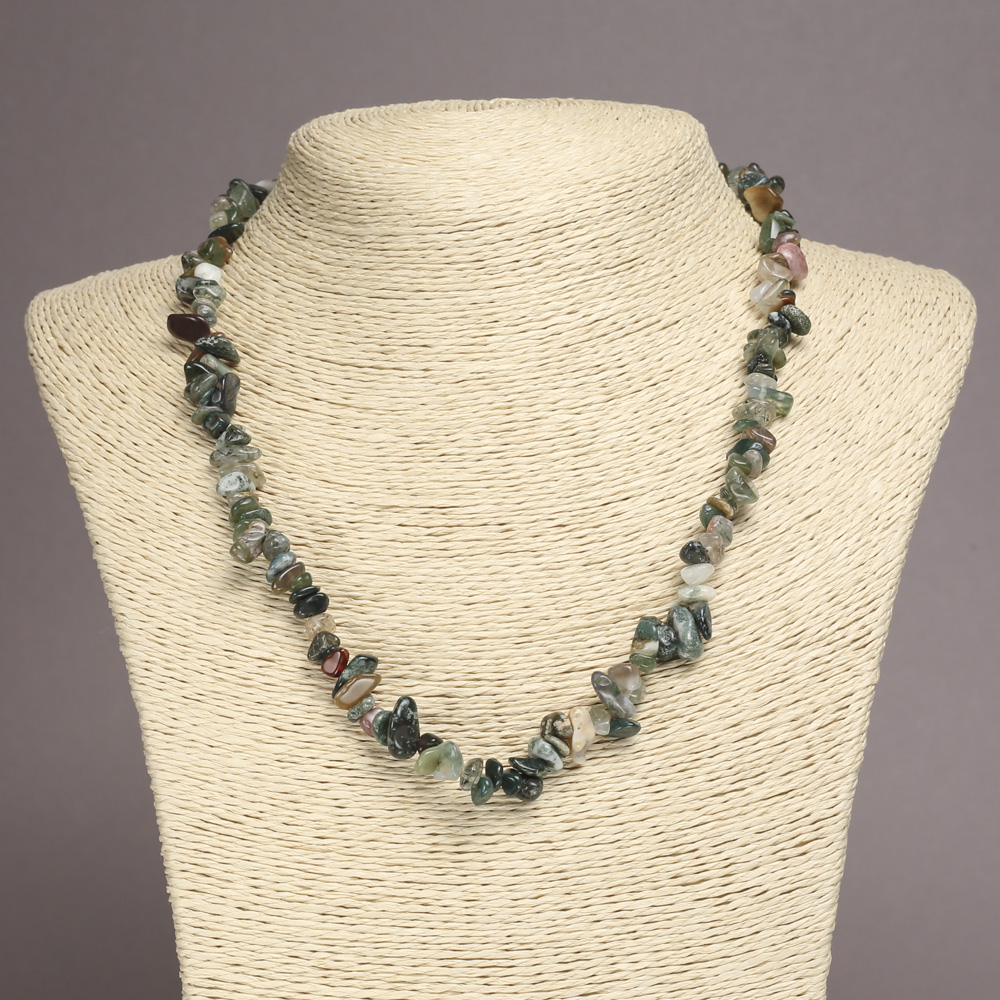 Bead Necklace of Natural Jasper - Multicolored Chips, 6-8 mm Diameter, 45 cm Length on Extender Chain