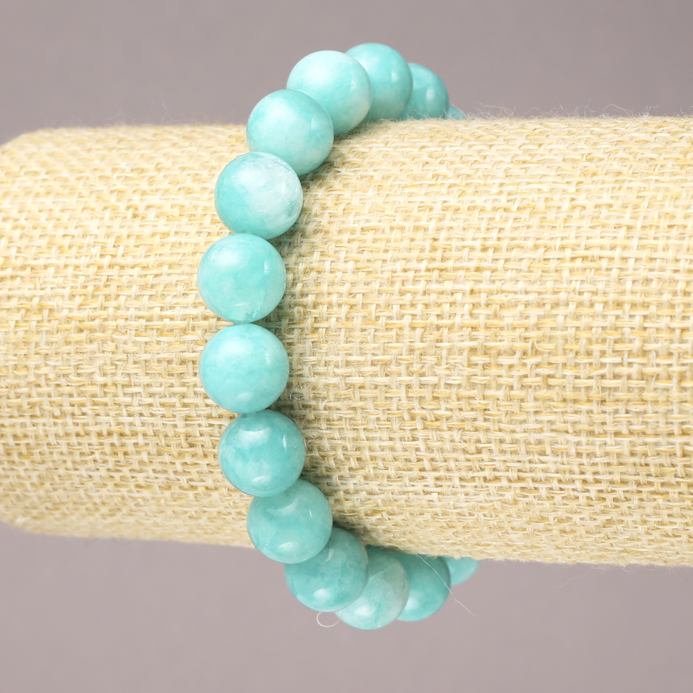 Elastic bracelet with natural aquamarine beads, smooth spheres, 10 mm diameter+