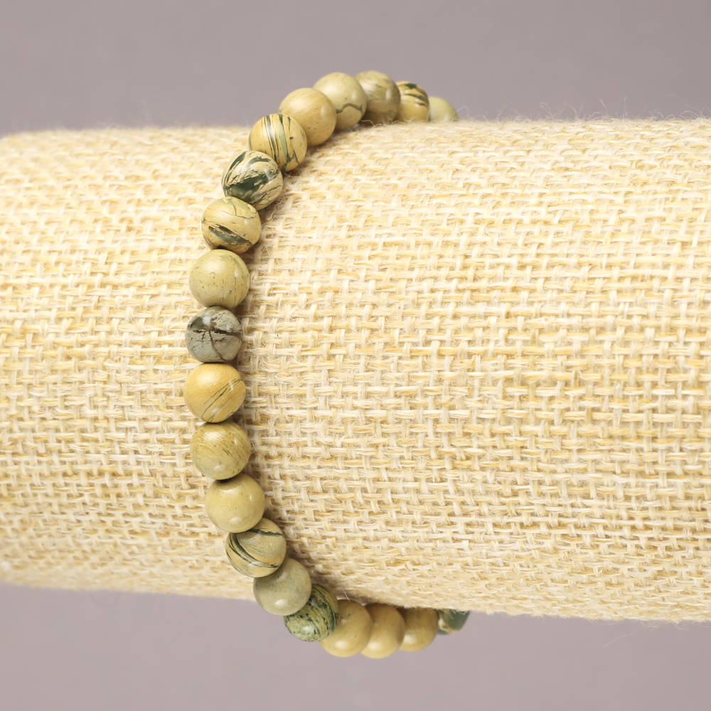 Elastic bracelet with natural Yellow Jasper beads, smooth, 6 mm diameter+