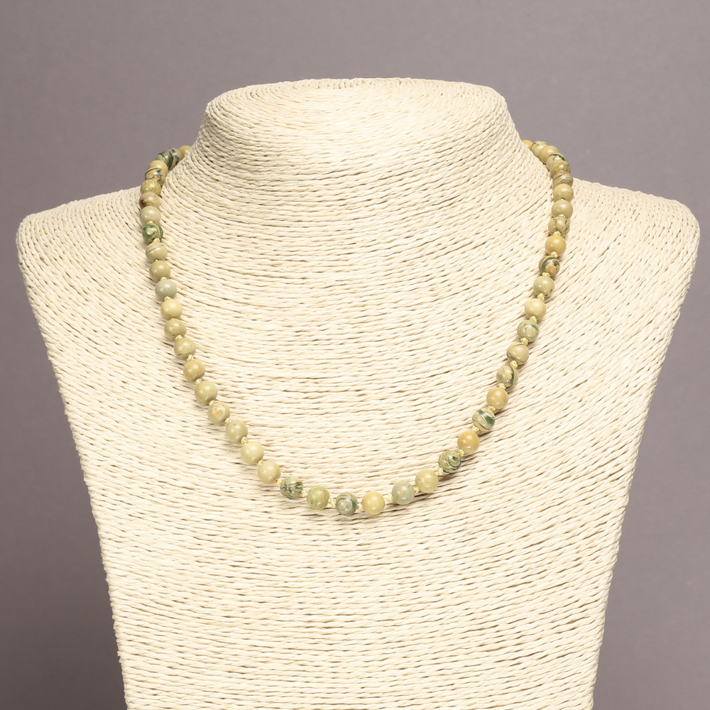 Natural Stone Necklace Yellow Jasper Smooth Beads, 6mm Diameter, 45cm+ Length
