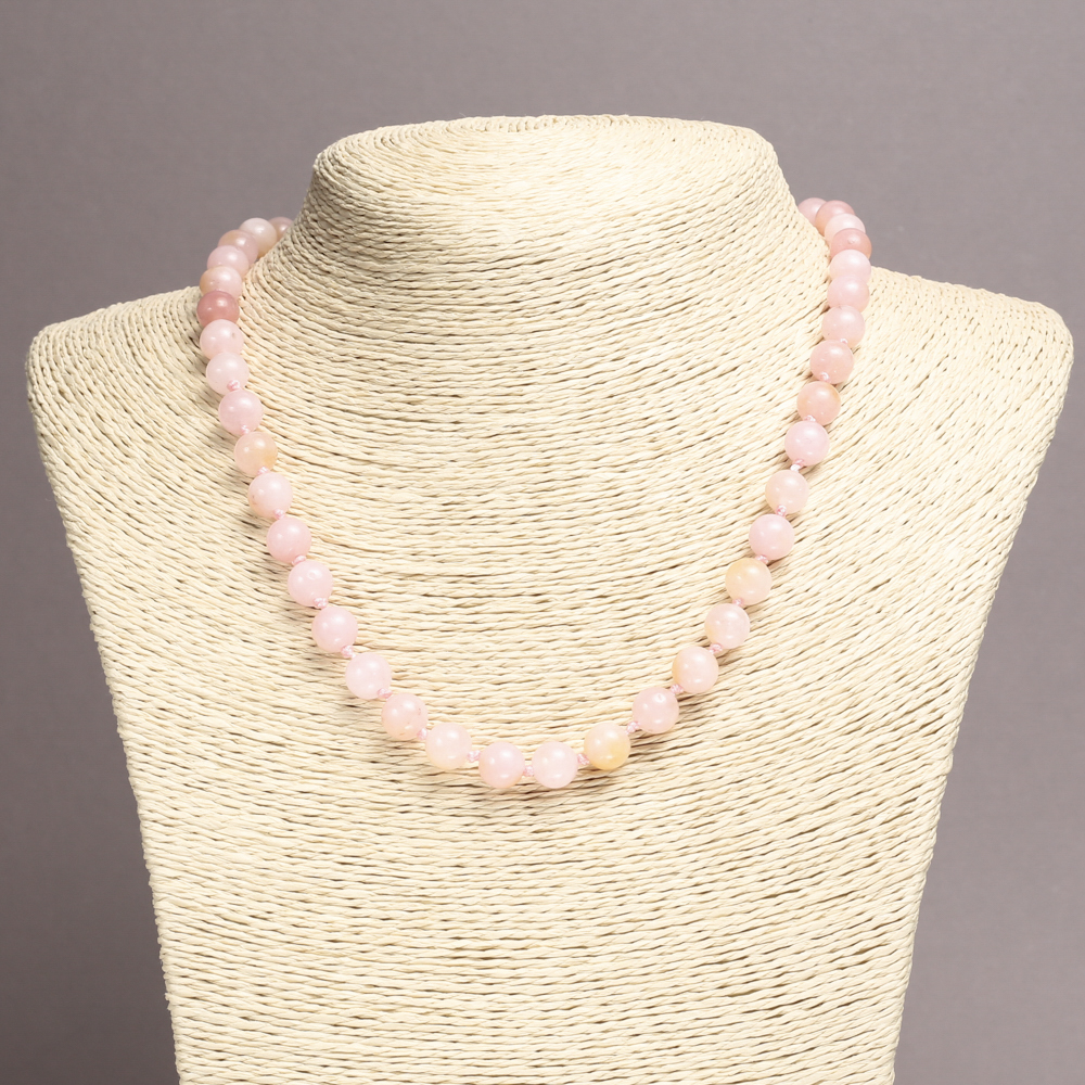 Tinted quartz necklace with smooth beads, 8 mm diameter, 45 cm length