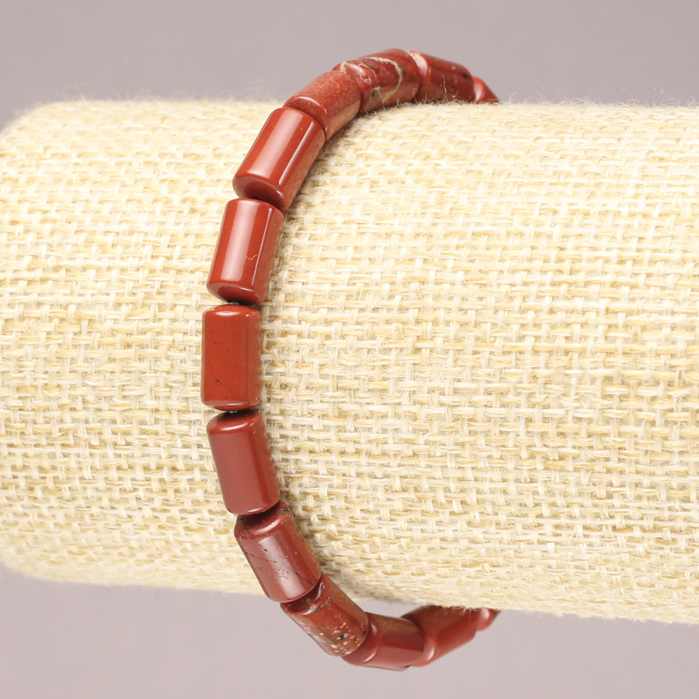 Elastic bracelet with natural stone Red Jasper, smooth cylinder, diameter 10x6mm+