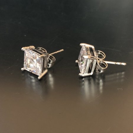 Xuping Rhodium-plated Stud Earrings with White Stones, Square Setting 7mm +
