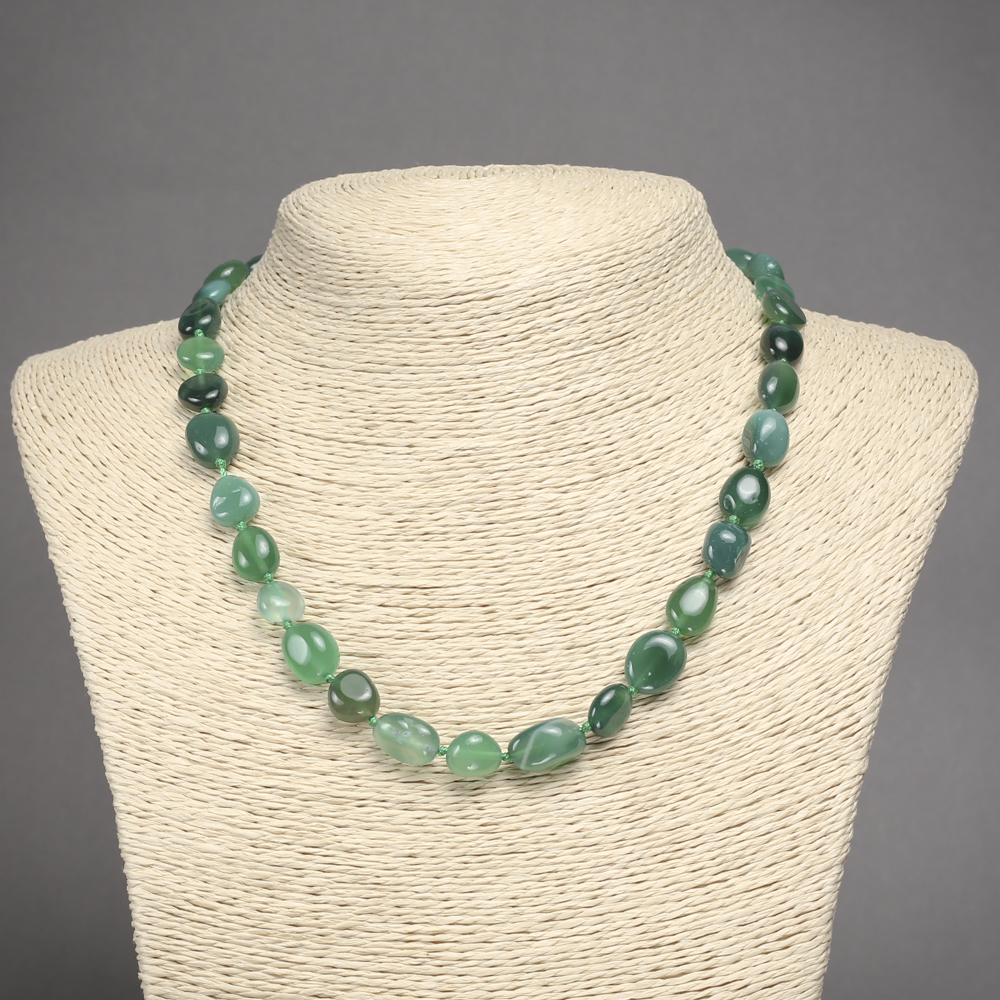 Green Agate Necklace with Faceting, Bead Diameter 8×12(±)mm, Length 45 cm+