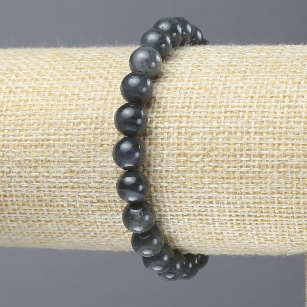 Elastic bracelet with natural labradorite, smooth bead, diameter about 8 mm